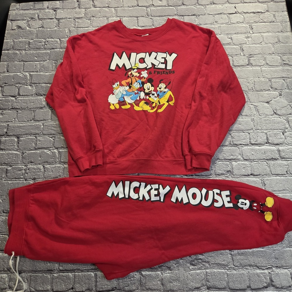 Mickey Mouse And Friends Disney Sweatshirt Sweatpants Set Red XXL Top, XL Bottom